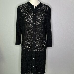 DKNYC Navy Lace Button Front Dress Tunic Oversized XS